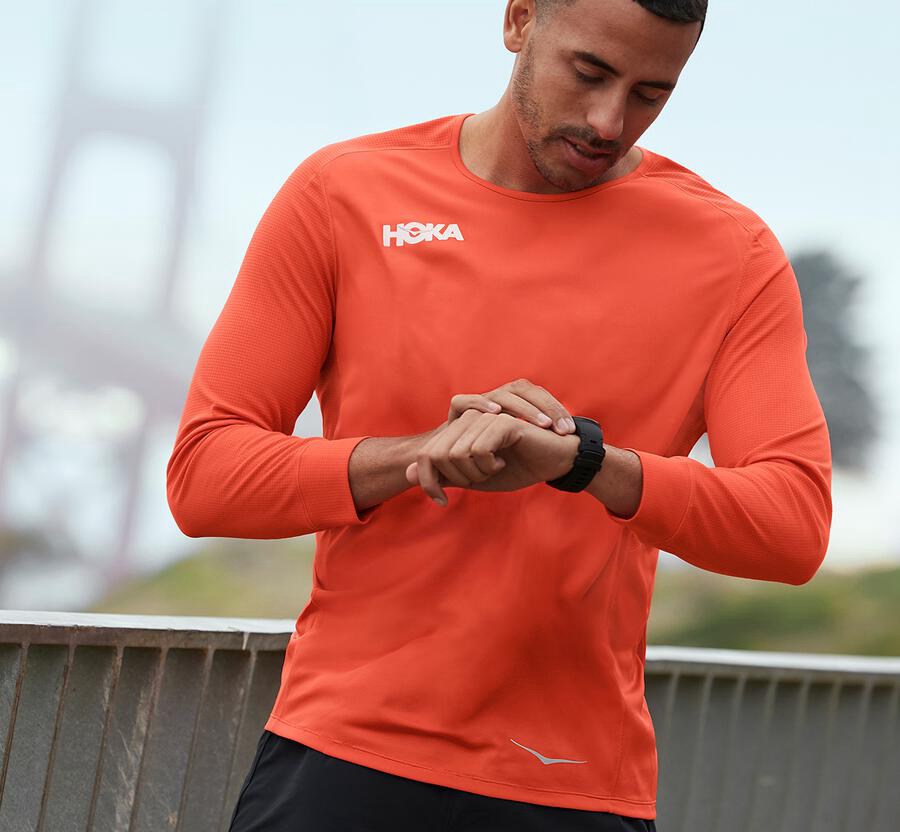 Hoka One One Top Panske Oranžové - Performance 3/4 Sleeve - 73910-GXCB